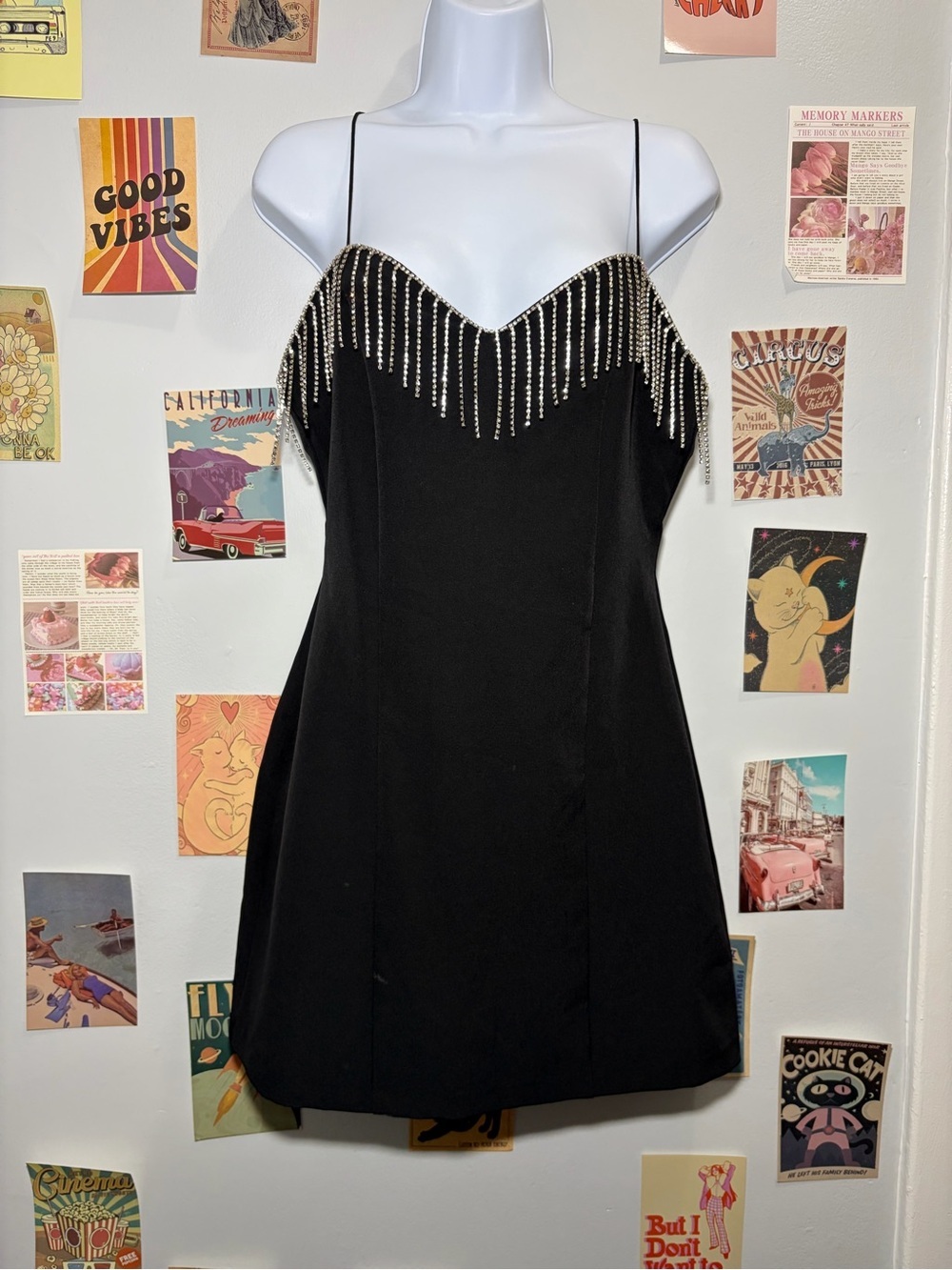 Zara Black Slip Dress with Rhinestone Fringe